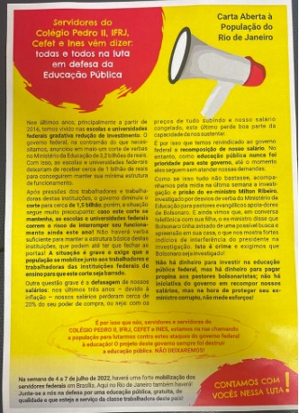 Carta conjunta à população defende educação pública federal