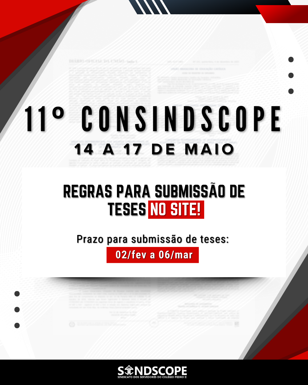 Período para envio de teses ao 11º ConSindscope está aberto