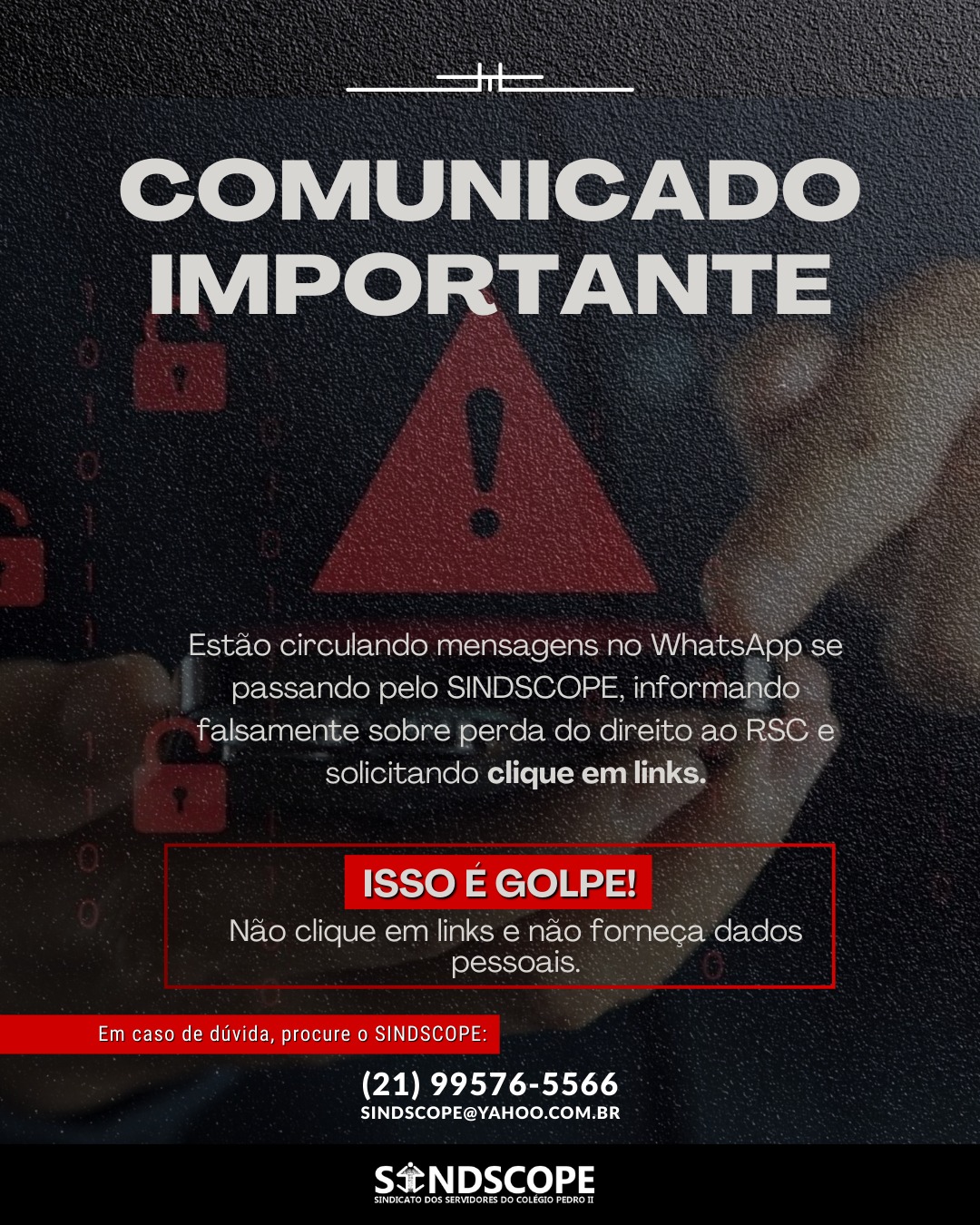 Sindscope alerta para tentativas de golpe com menções falsas ao RSC